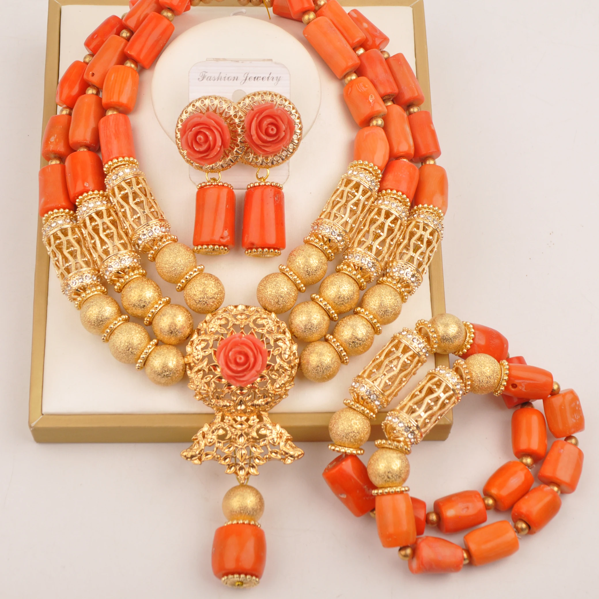 

Natural Coral Orange Wedding Jewellery Set Necklace Jewellery for Nigerian brides Africa