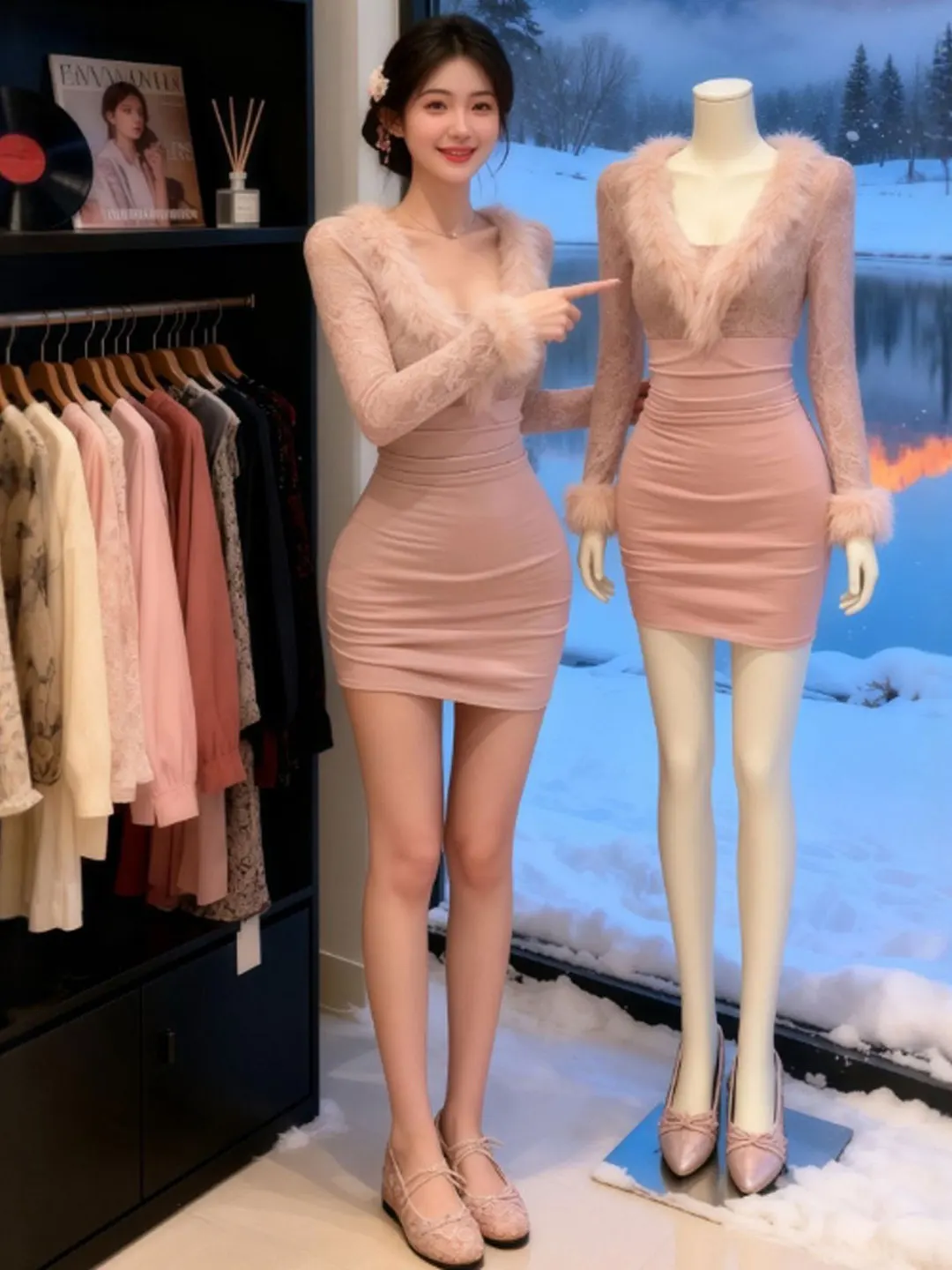 

Pure Desire Sexy Lace Paneling Slim Fit ort Skirt Unique Beautiful Dr Spring 2026 Women's Cotton Long Sve V-Ne Dr