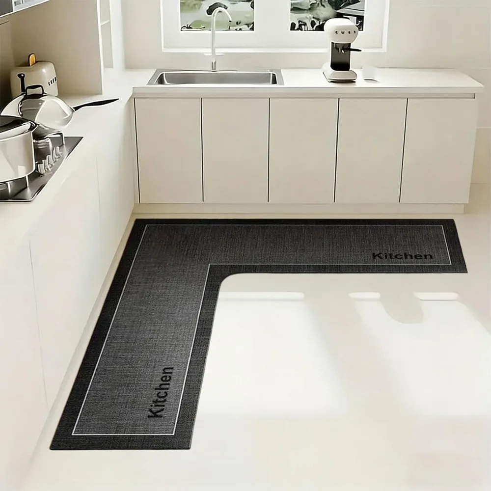 L-Shaped Kitchen Rug Water Absorbent Anti-slip Bathroom Mat Stain-resistant Oil-resistant Kitchen Corner Carpet For Home Corner