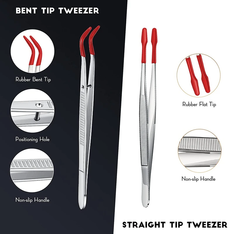 2Pcs Tweezers Tips Set Coated Tips Bent Flat Tweezers Jewelry Hobby Crafts Industrial Electronic Tweezers Tools