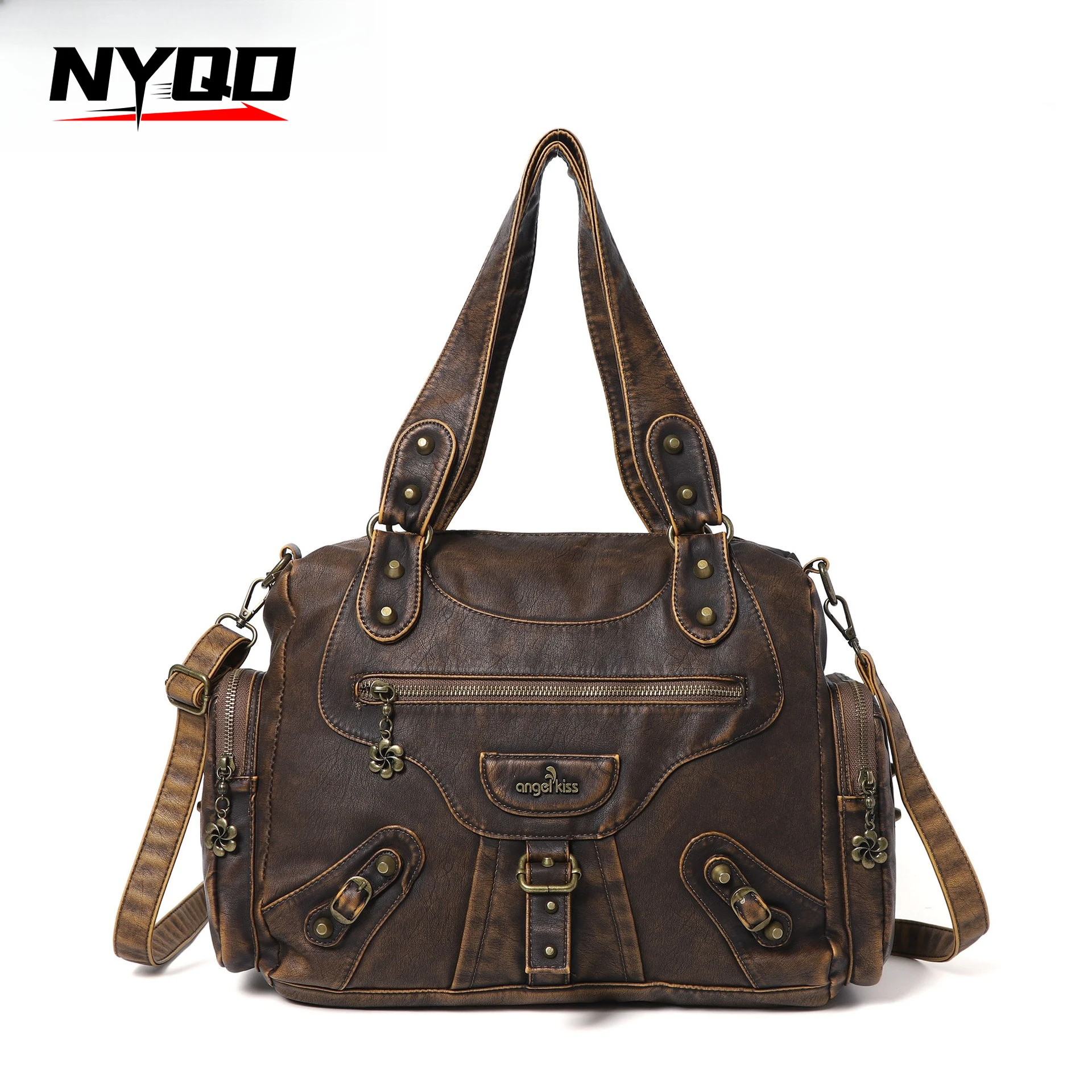 

Women Retro Motorcycle Handbags Soft Tote Bag Top-handle Purse Fashion Satchel Multi-Pockets Shoulder Bag Hobos Phone Pack
