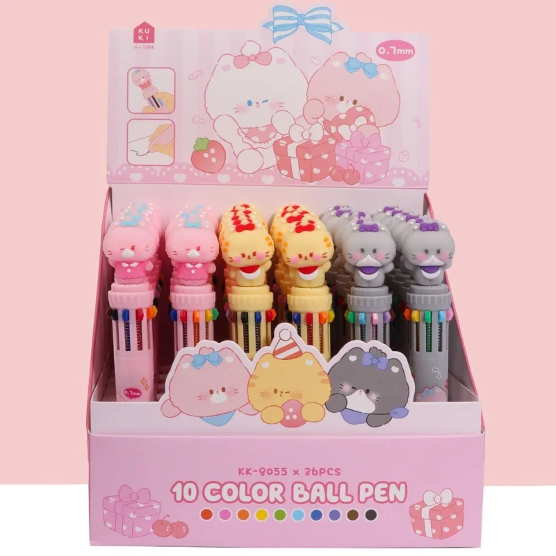 

24 шт./лот Kawaii Cat 10 цветов шариковая ручка милые шариковые ручки для школы и офиса письменные принадлежности