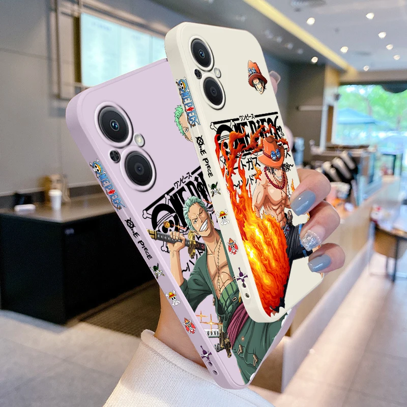 One P-Piece Cartoon Luffy Z-oro Phone Case For OPPO Find X3 X2 Lite Pro A5 A53 A94 Reno 4G 5G Liquid Left Rope Soft