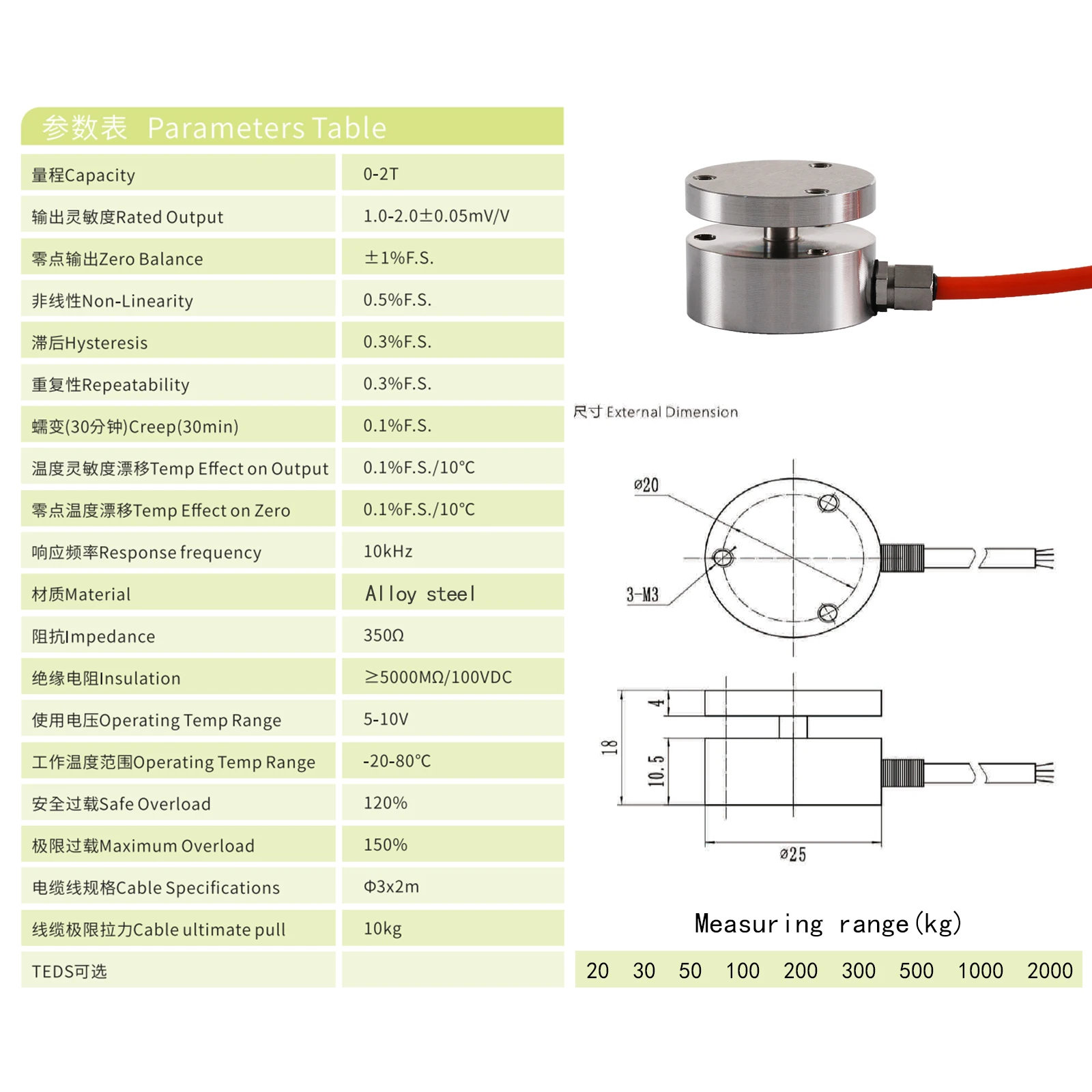 Imagem -04 - Mini Load Cell Sensor com Indicador Teste de Célula de Carga tipo Fole Força de Compressão Peso Pressão para Escala Automatizar