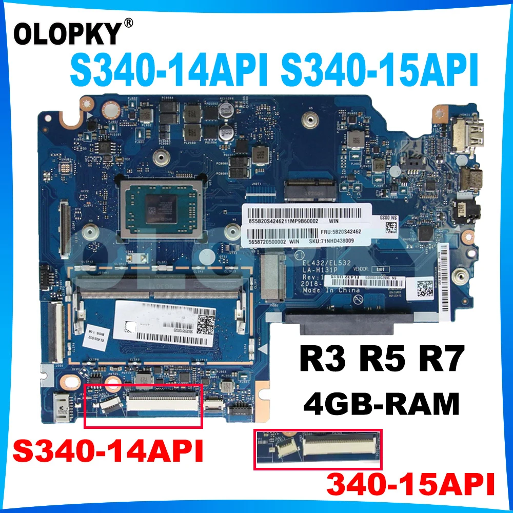 

LA-H131P с процессором R3-3200 R5-3500 R7 для Lenovo Ideapad S340-14API S340-15API Материнская плата ноутбука 4 ГБ ОЗУ 5B20S42246 5B20S42249