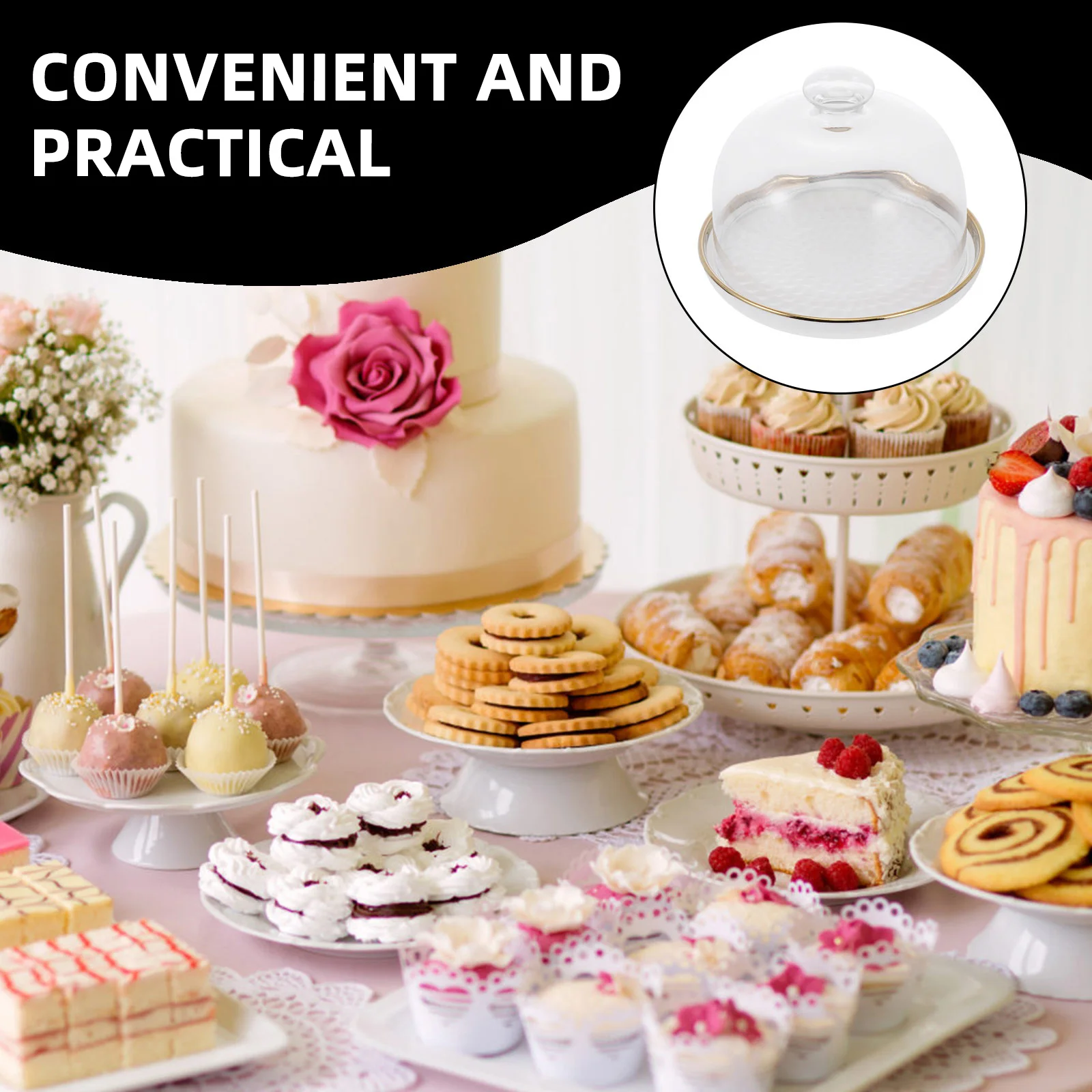 

1Set Ceramic Cake Plate with Glass Cover Premium Dessert Tray Bread Serving Plate for Party Hotel Restaurant Family Dinners