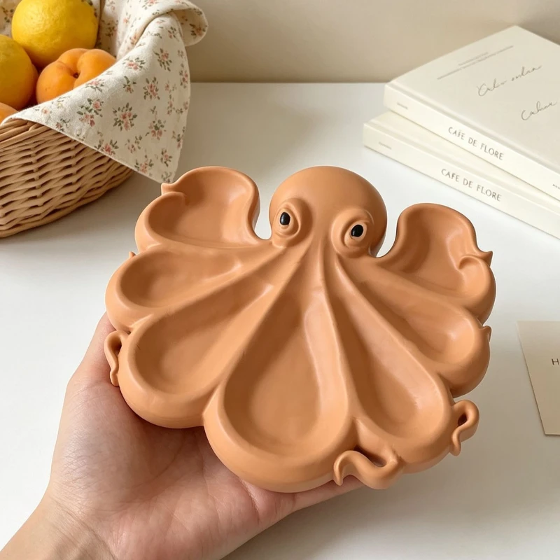 Coastal Aesthetic 3D Octopus Divided Trinket Dish Mirror Silicone Mold UV Epoxy Resin Plaster Jewelry Tray Ocean Decor Summer