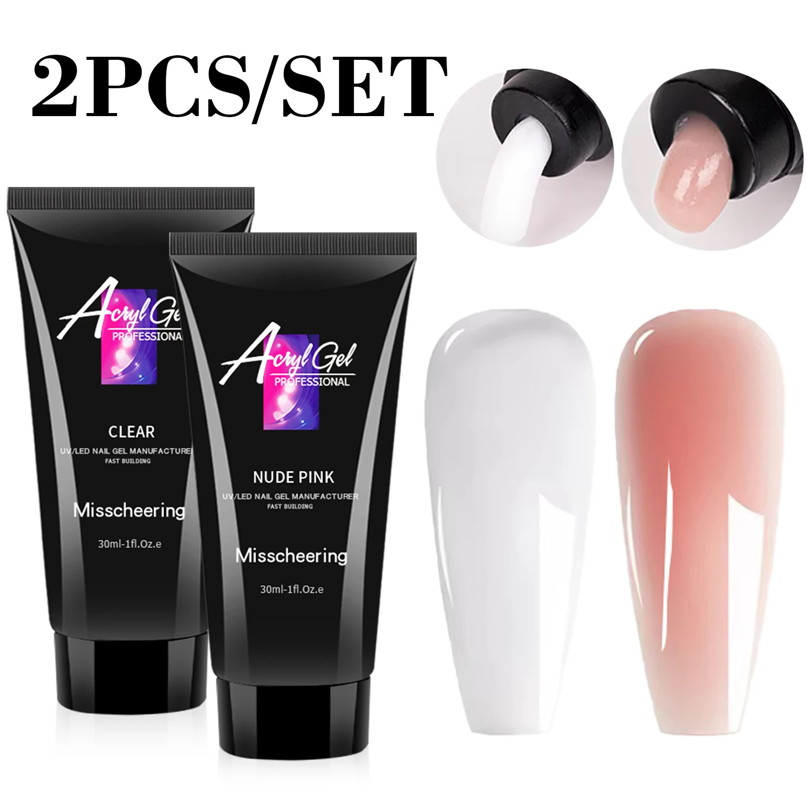 2-teiliges Poly-Gel-Nagelverlängerungsset 30ml Klar Nude Rosa UV LED Acrylgel für schnellen Nagelbau Nagelkunst DIY Salon Maniküre-Werkzeug – Detail 8
