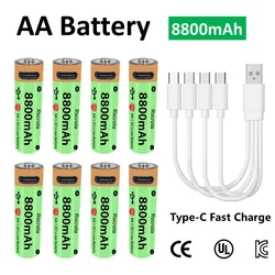 Long-Lasting AA Rechargeable Battery, 1.5V 8800mAh Li-ion AA Batteries, Type C Charge Port, Battery for Flashlights, Remotes