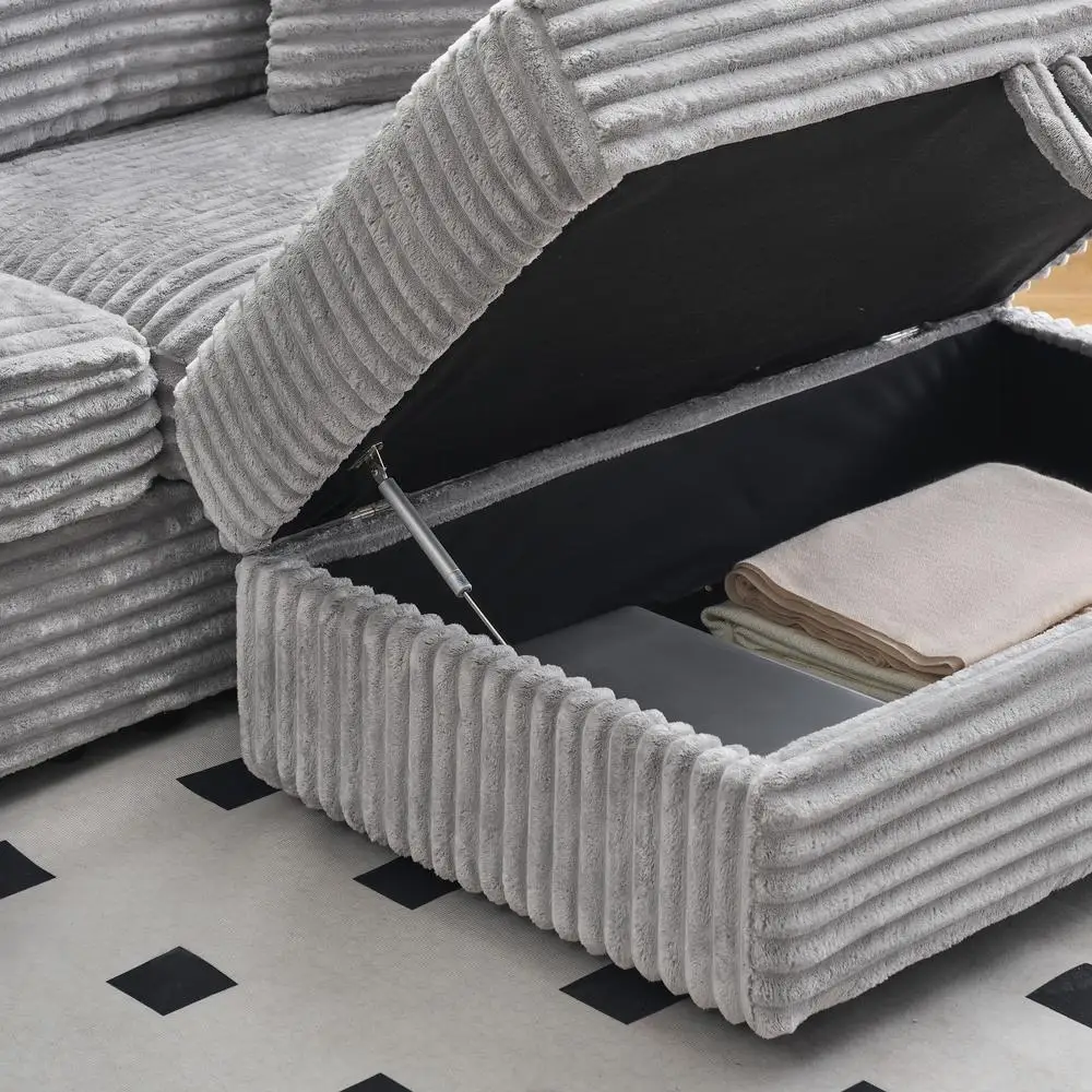 88.58 بوصة رمادي سروال قصير أريكة سحابة لينة رغوة الذاكرة غرفة المعيشة مكتب أنيق تخزين كسول الأريكة مع 4 الوسائد #4