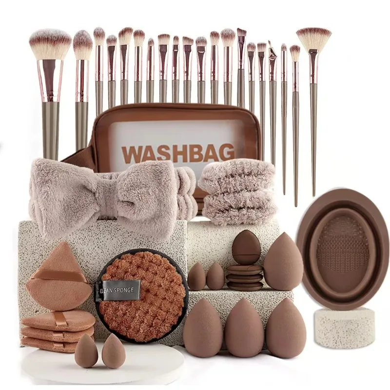 56-Piece Make up Brush Set (chocolate)- Full Face Cosmetics Kit , Eyeshadow Blending Brushes & Beauty Sponge  make up brushes