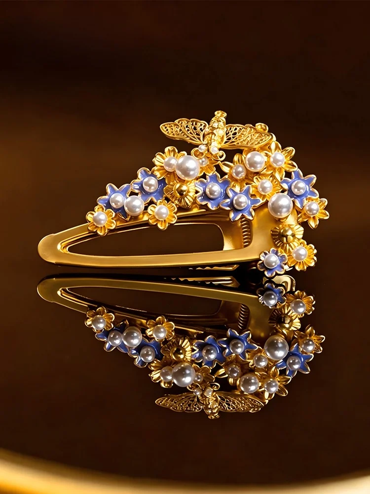クリエイティブギフトミュージアム李景訓蛾花冠ゴールドとシルバービーズヘアクリップジュエリーネックレスブレスレット中国風のプレゼント