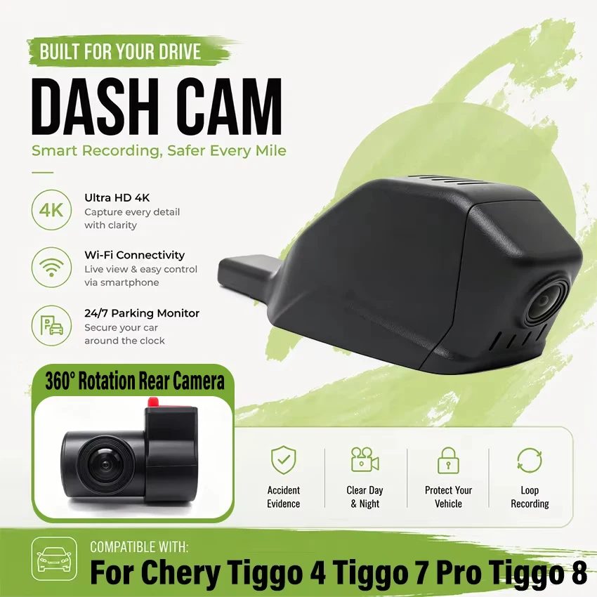 Dedicated DashCam For Chery Tiggo 4 Tiggo 7 Pro Tiggo 8 4K UHD 2160p Car DVR Plug and play Dash Cam Wifi Camera Video Wireless