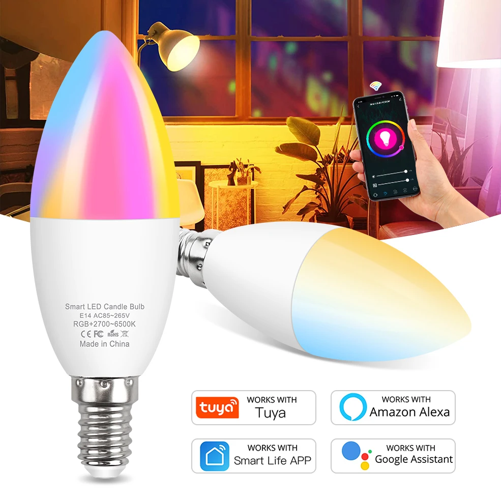 Siri Voice Control WiFi RGB Smart Light Bulb Dimmable E14 LED Magic Lamp RGB+White AC 85-265V Work with Alexa Google Home Smart