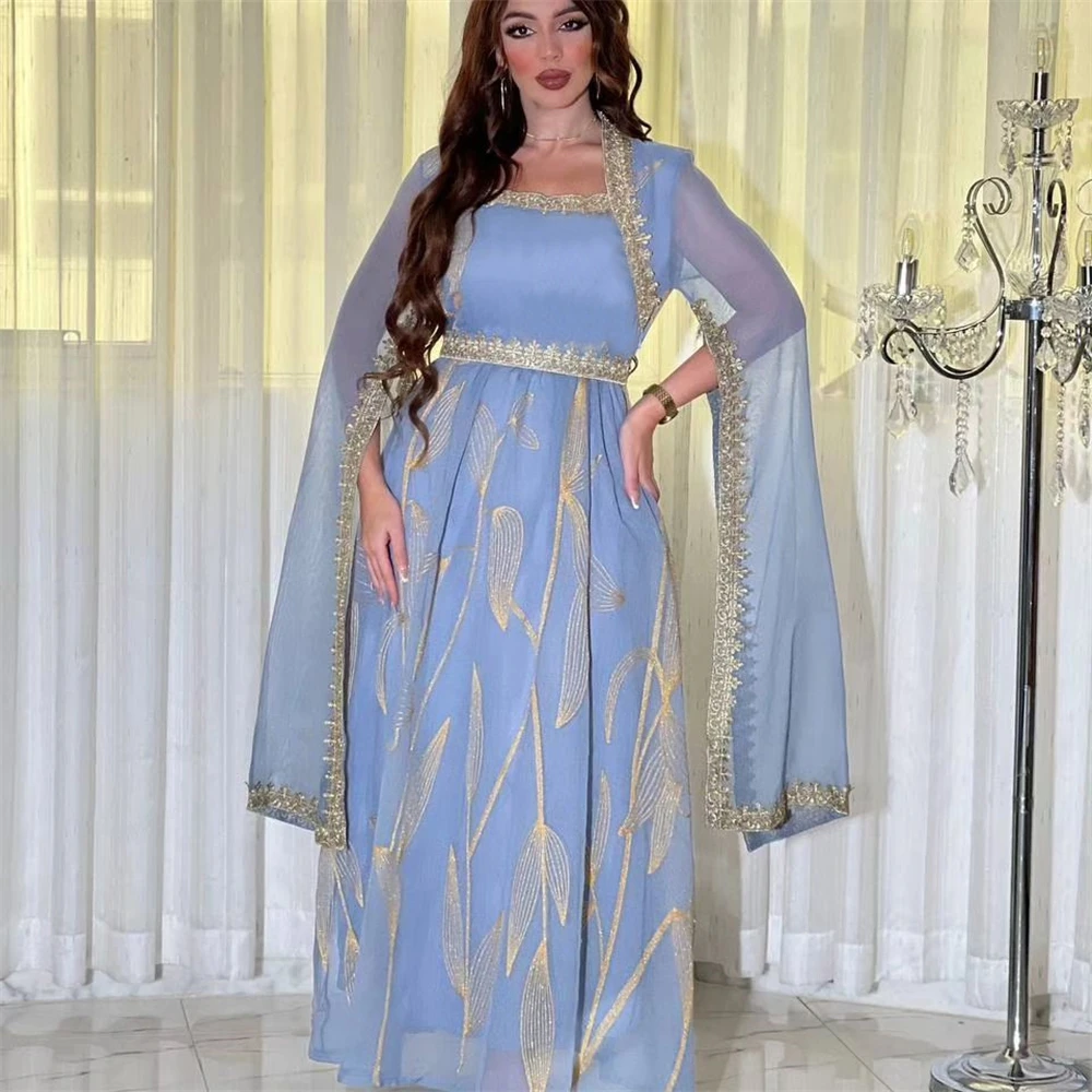 

Elegant Eid Party Dress Women Muslim Cape Sleeve Maxi Abaya Dubai Turkey Kaftan Morocco Jalabiya Ramadan Caftan Evening Dresses