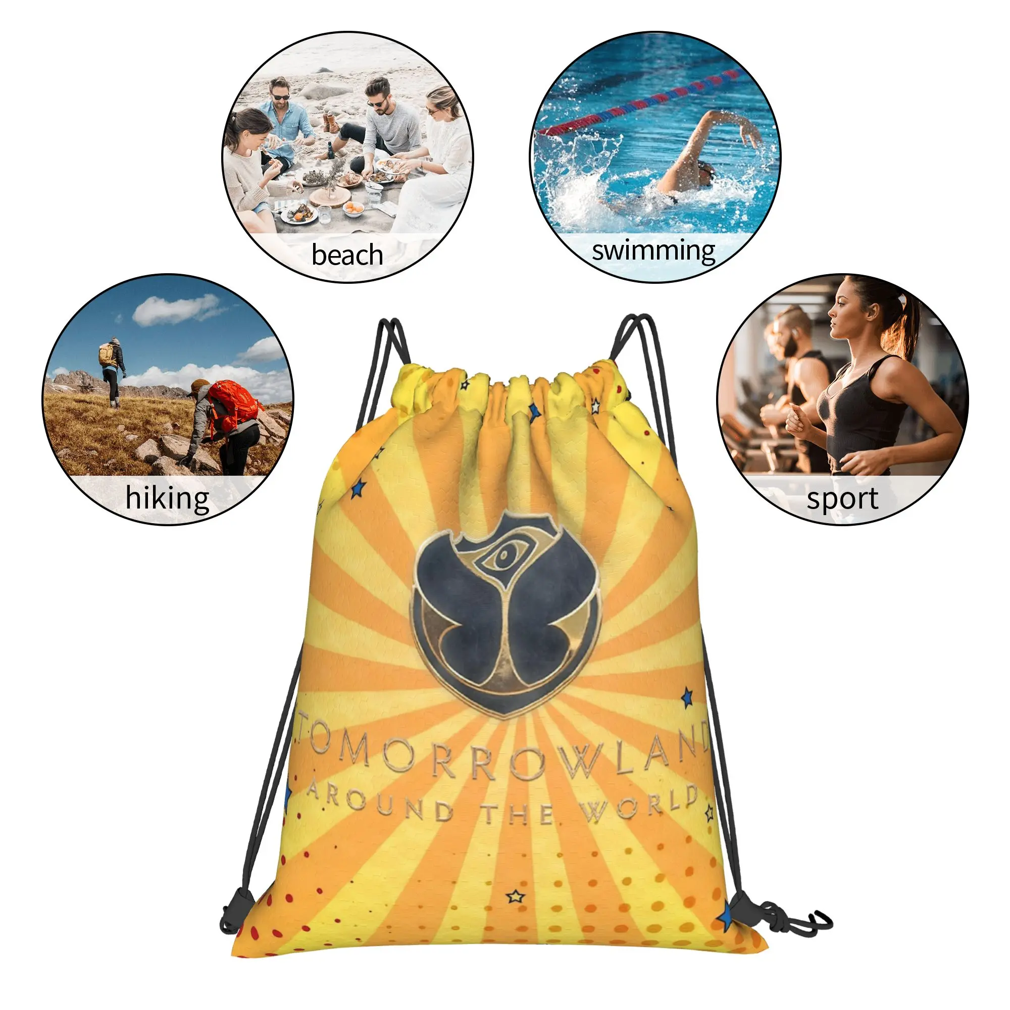 Tomorrowlands Festival Music Drawstring Bags Sports Backpack Gym Sackpack Water Resistant  String Bags for Exercise view 5