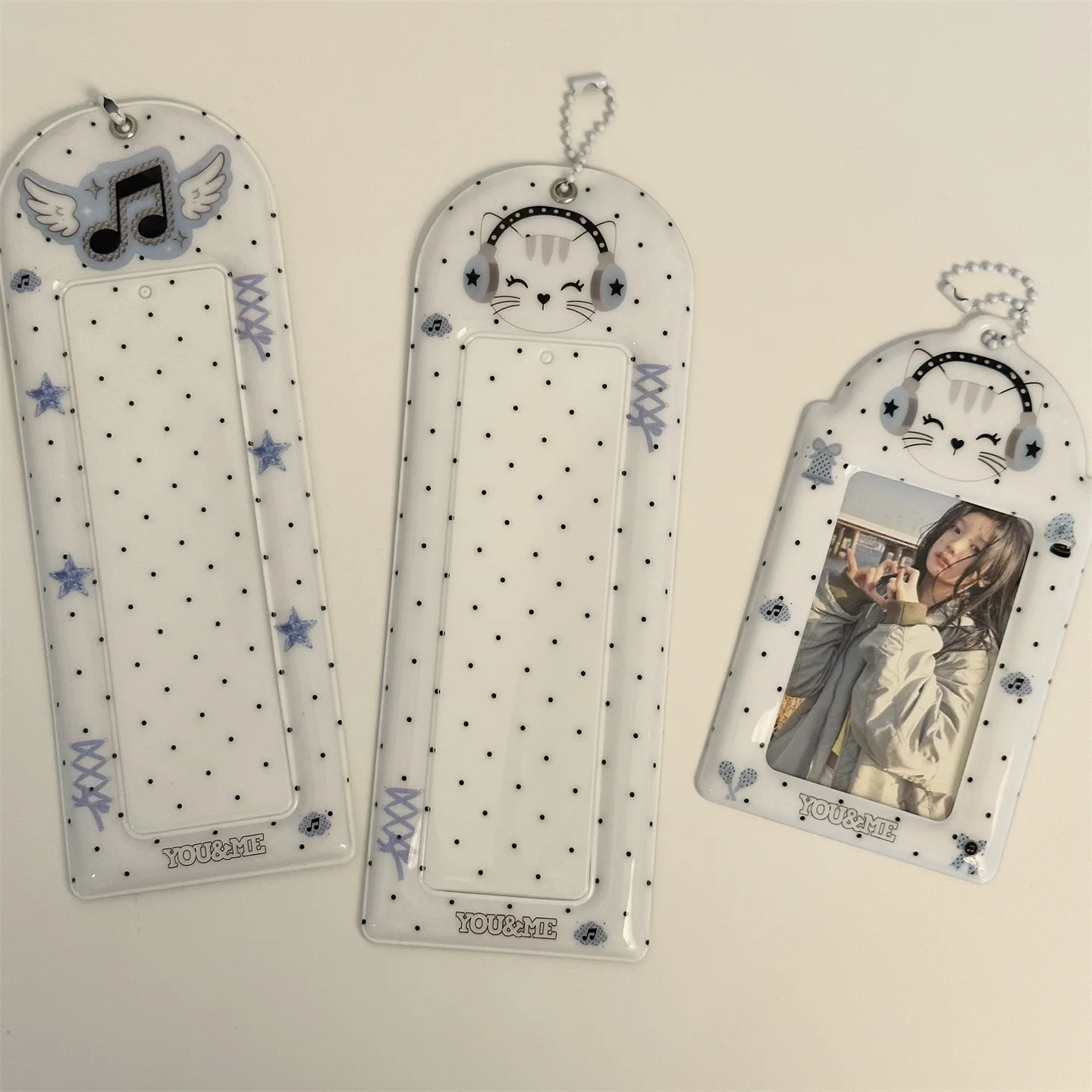New Polka Dot Cat Card Holder 3-inch Photo Protective Case Life Photos 4 Grid Card Set Idol Photo Display Pendant Keychain Gifts