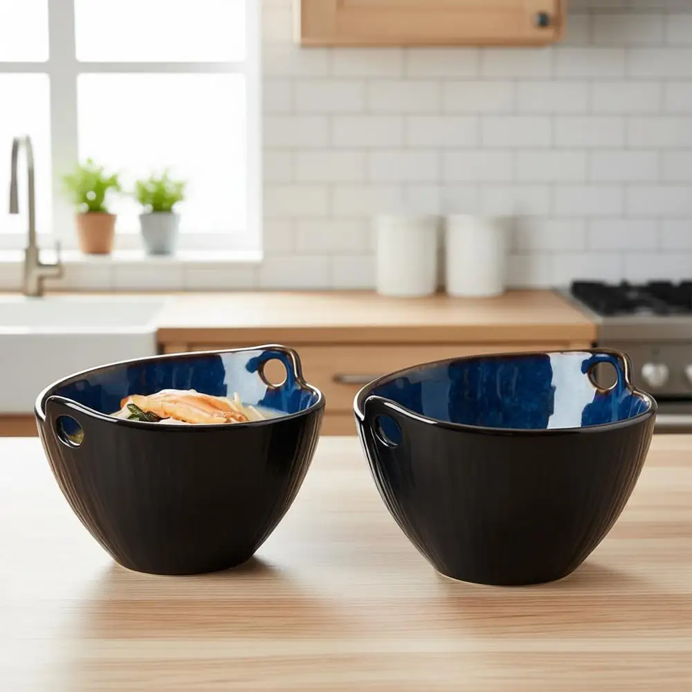 

Набор из 2-х керамических мисок для лапши (7 дюймов), синие, с реактивной глазурью, можно мыть в посудомоечной машине, идеально подходят для фо, удон, соба, лапши, салатов, пасты.