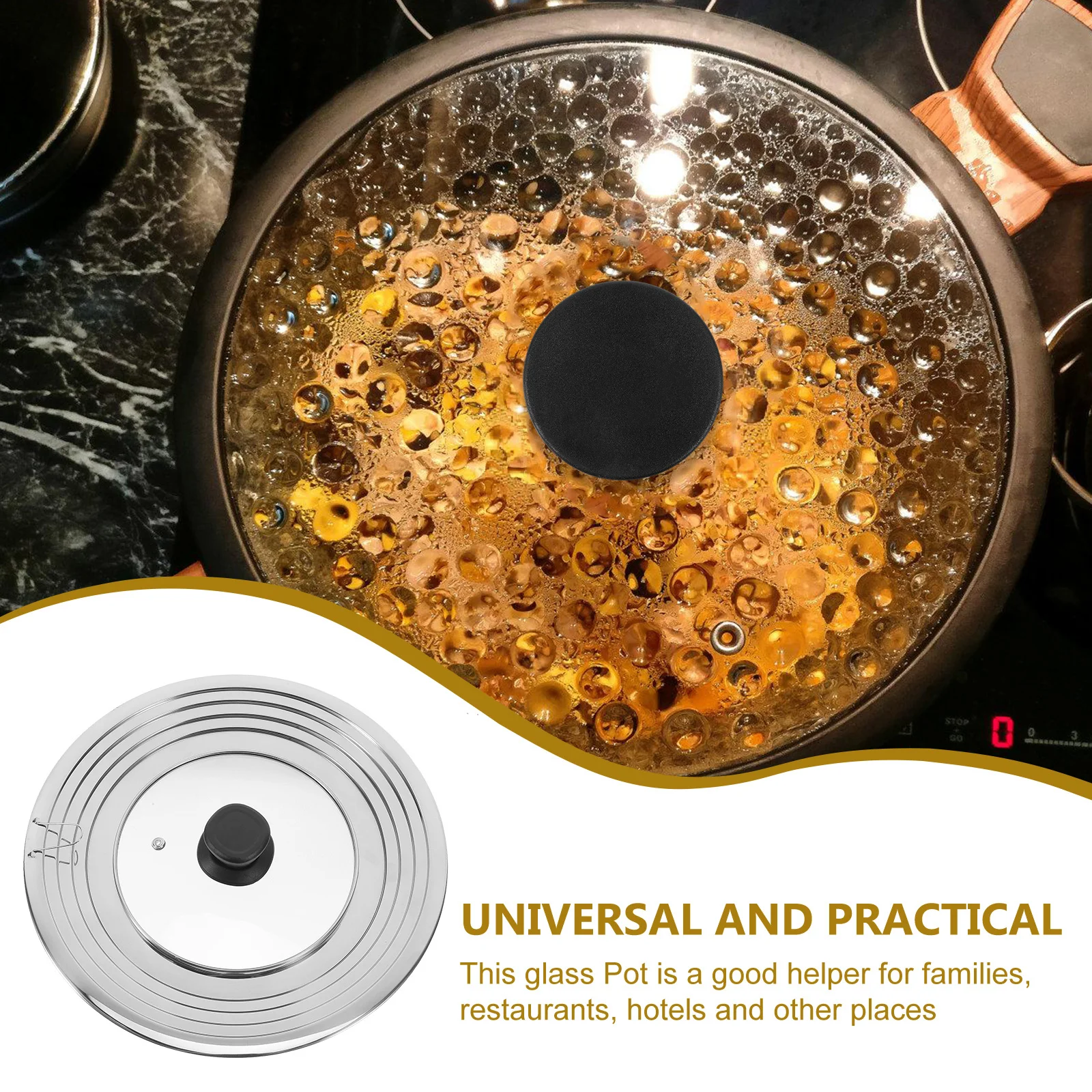 

Clear Glass Pot Lid with Stainless Steel Edge Universal Fit for Pans Pots Woks Heat Resistant Kitchen Lid Cover