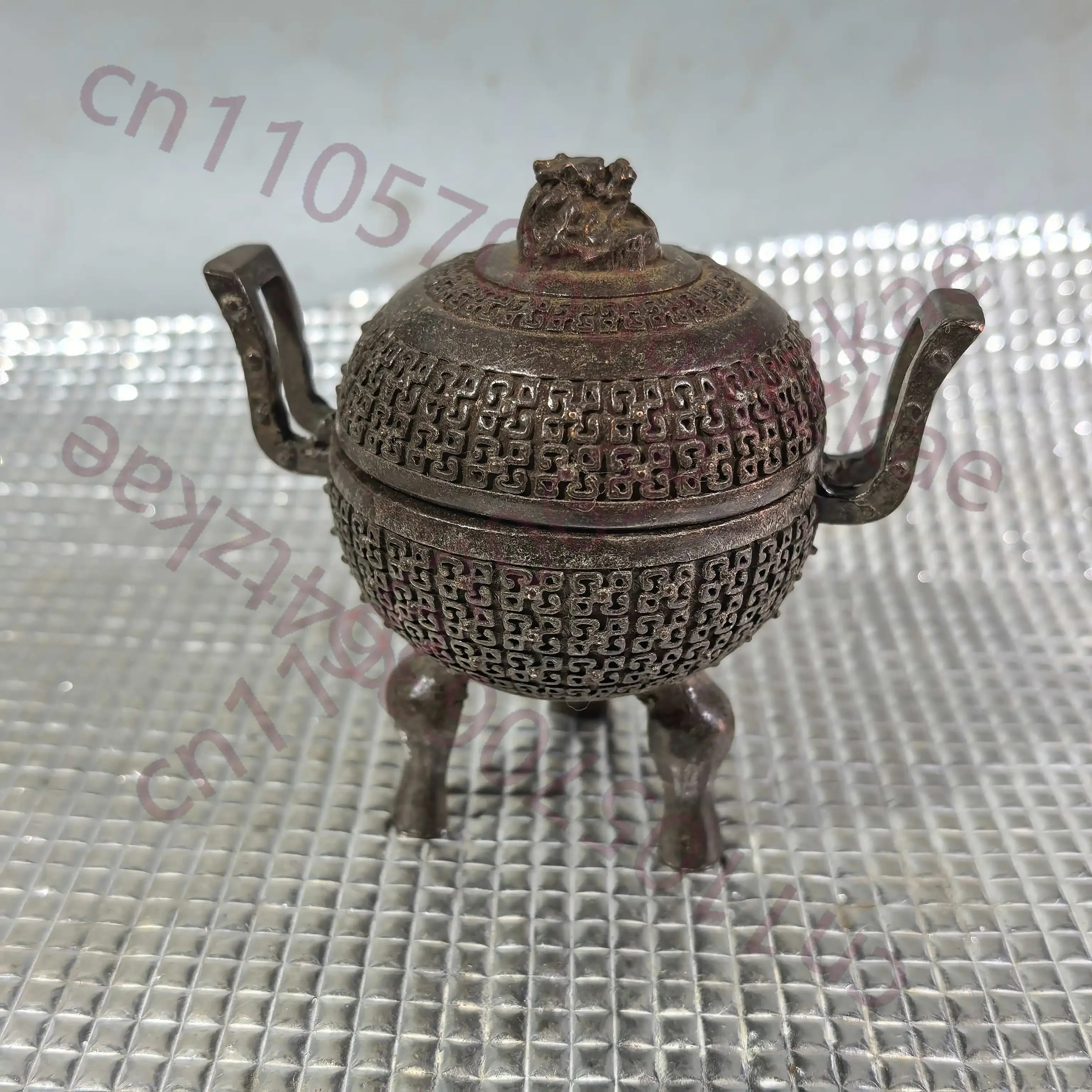 Chinese Folk Collection of Pure copper Three legged double ear incense burner ornament