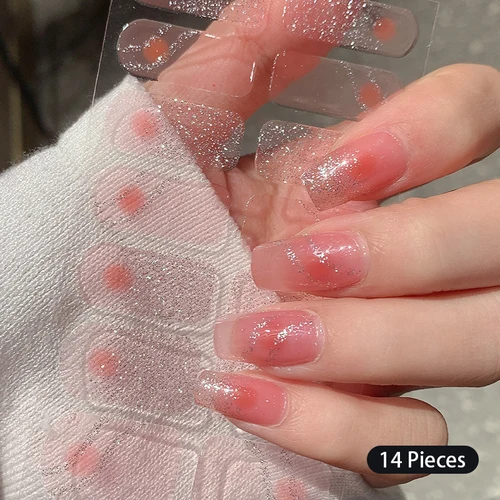 Imagen 2 del producto 14 puntas de pegatinas para decoración de uñas con purpurina, pegatinas autoadhesivas de Little Star, cubierta completa, envoltura de uñas de Gel sólido a la moda, manicura DIY, Deca de larga duración