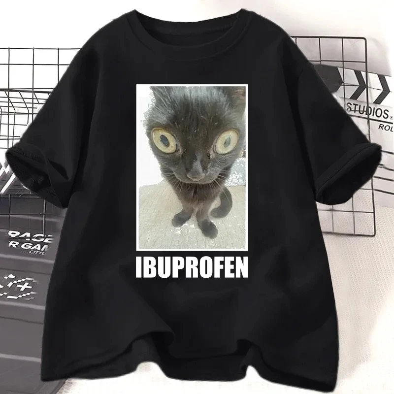 Funny Cat Ibuprofen Graphic T Shirts Men Women Tee Clothing Creativity Short Sleeve Fashion Casual Loose Tops Streetwear