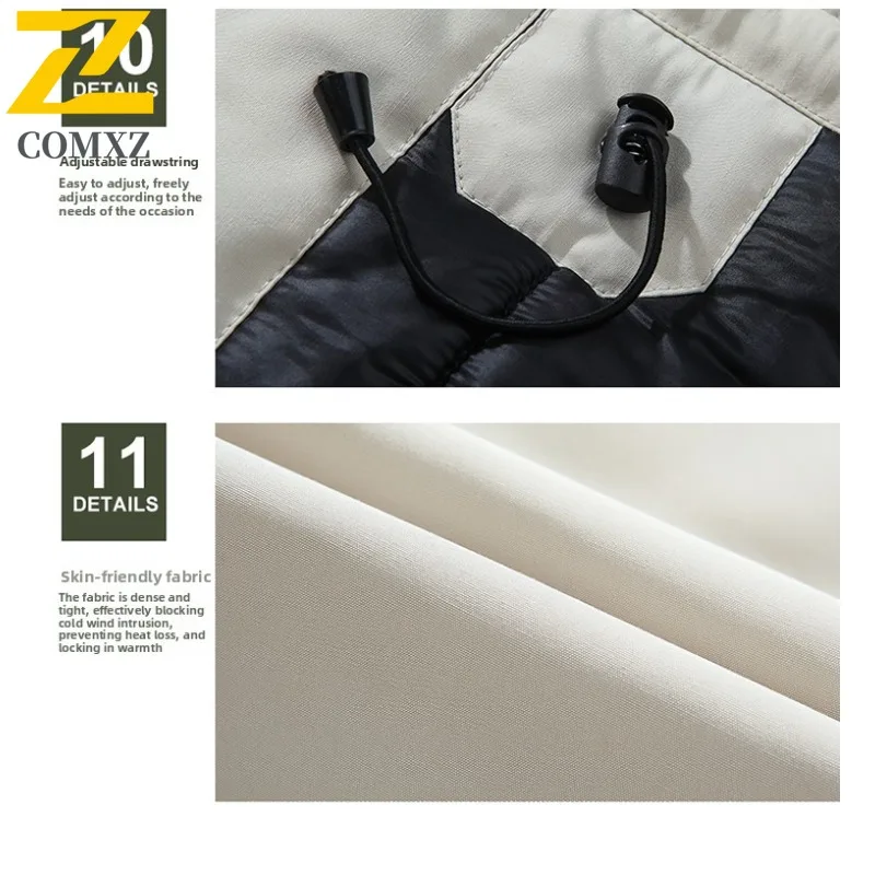 COMXZ 2025 Men Cotton-Padded Lined Fleece Hooded Jacket Winter Thickened American Style Windproof Thick Warm Outdoor Sports Coat