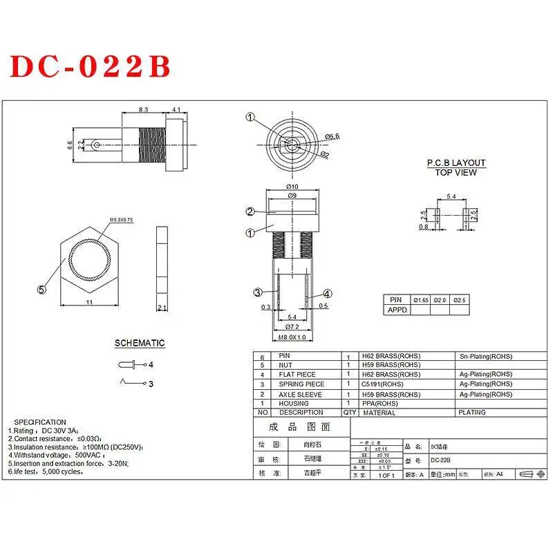 1 Stück DC-099/022B Buchsenstecker mit Kabel 022X zu SM Wasserdichte DC-Stromanschluss 5,5-2,1/2,5 mm 20 cm lang 0,75 mm² – Detail 2