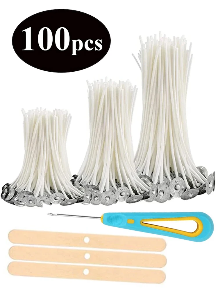 Meerdere Maten Gewaxt Katoenen Draad Kaarsenlont 100 stks/set Rookloze Lont & Houder Kaars Maken Set Accessoires Wieken Beugel - afbeelding 2