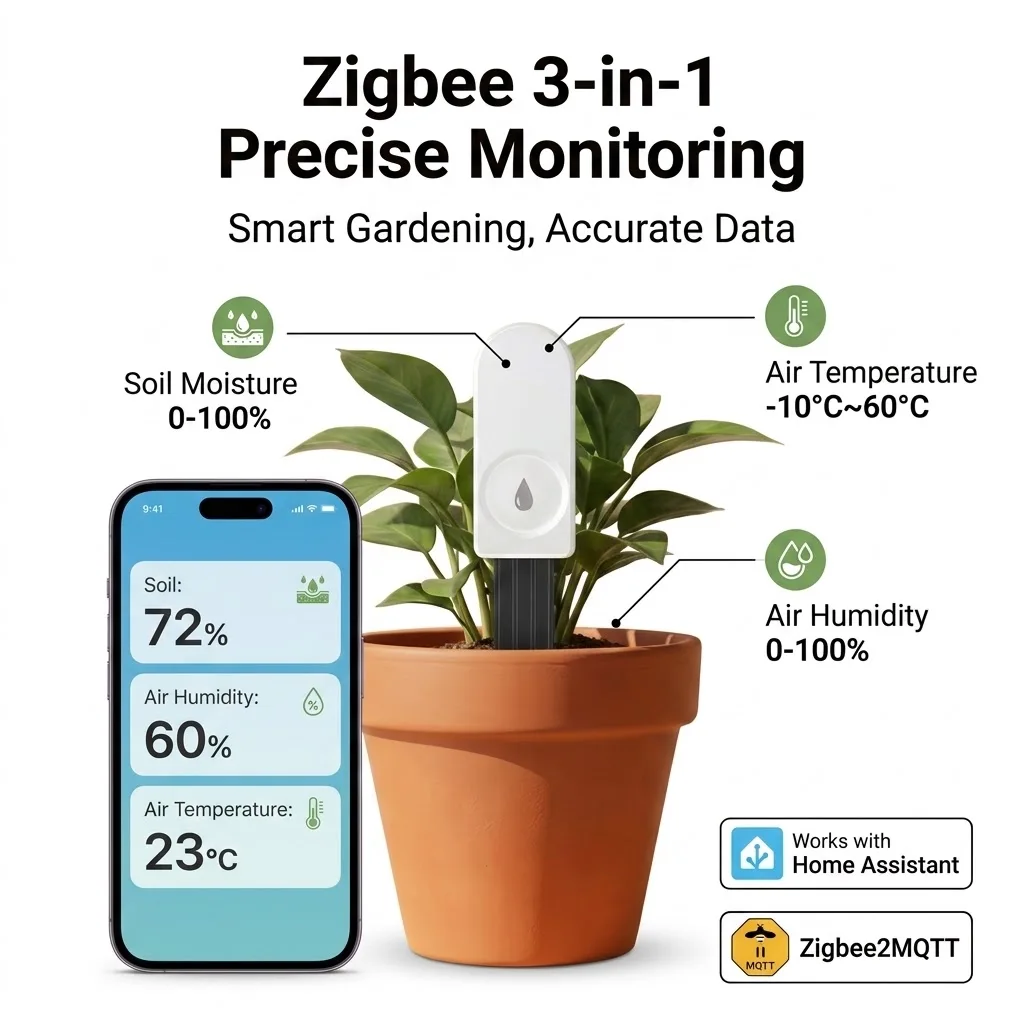 Zigbee Soil Moisture Sensor Temperature Humidity Brightness Detection Intelligent Soil Tester Humidity Sensor Compatible with Sm