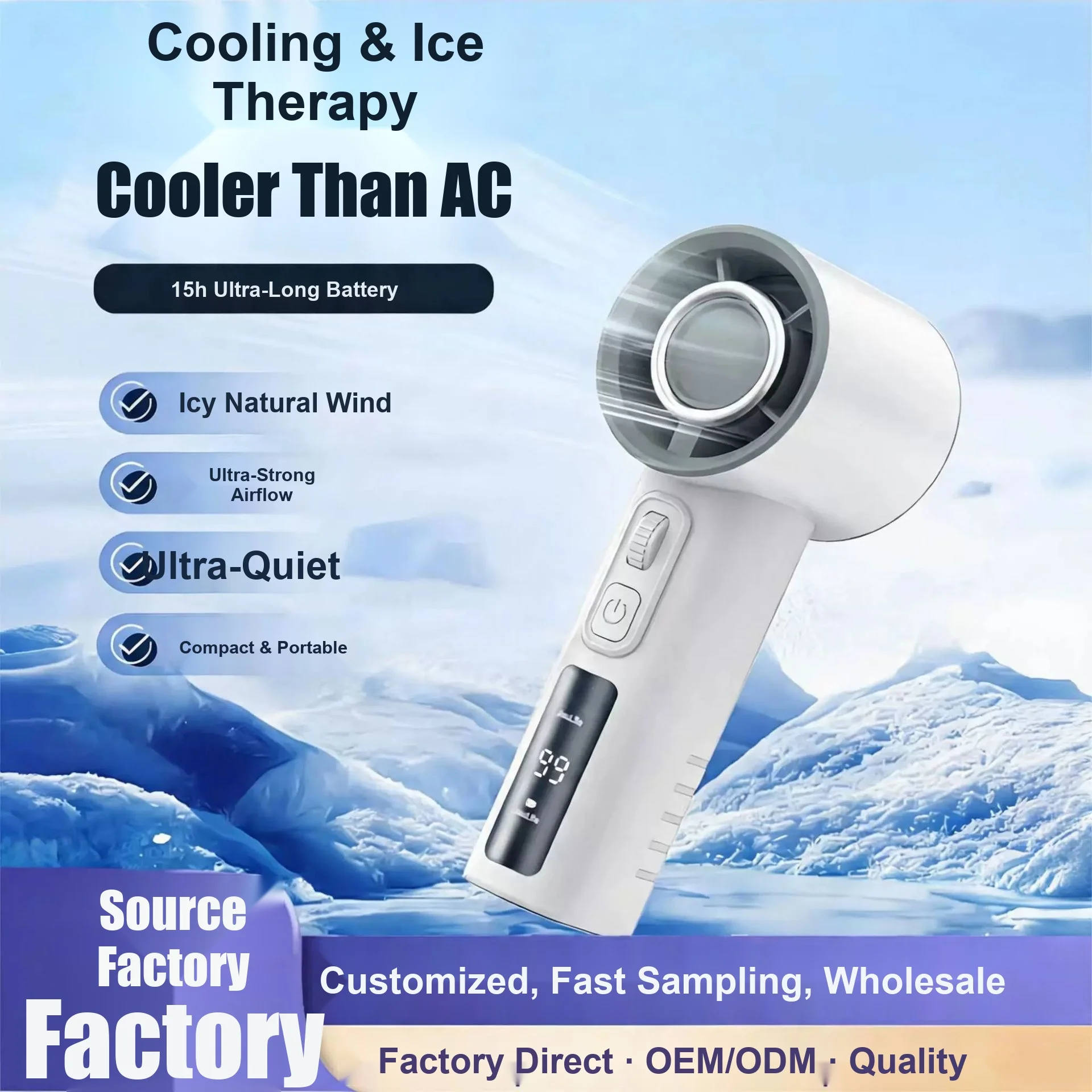 Turbo High‑Speed Handheld Fan 100‑Speed Adjustable USB‑C Rechargeable Mini Portable Strong Wind Personal Cooling Fan For Outdoor