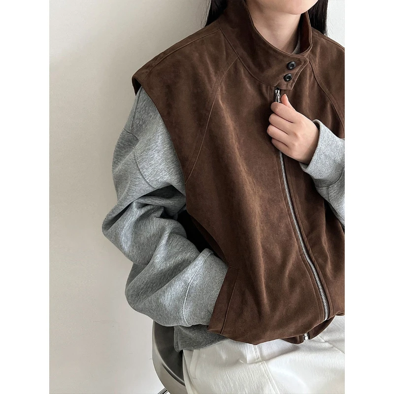 

New Style Stand Collar Casual Suede Vest Layering Piece for Autumn and Winter Versatile and Stylish Outerwear