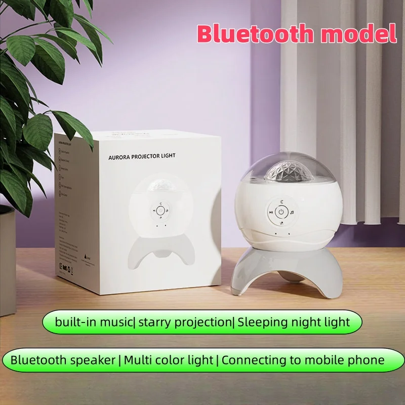 Portable Aurora Projector Lamp with Bluetooth 360° Music Star Light USB Type-C Powered Dreamlike Atmosphere Lighting Fixture