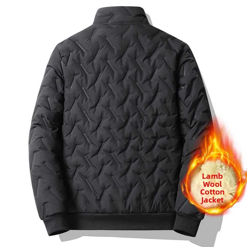 Lamb Velvet Thiened Cotton Jaet Men's Winter Warm Loose Stand Collar Coat Dad Sle Cotton Padded Outerwear Long Sve