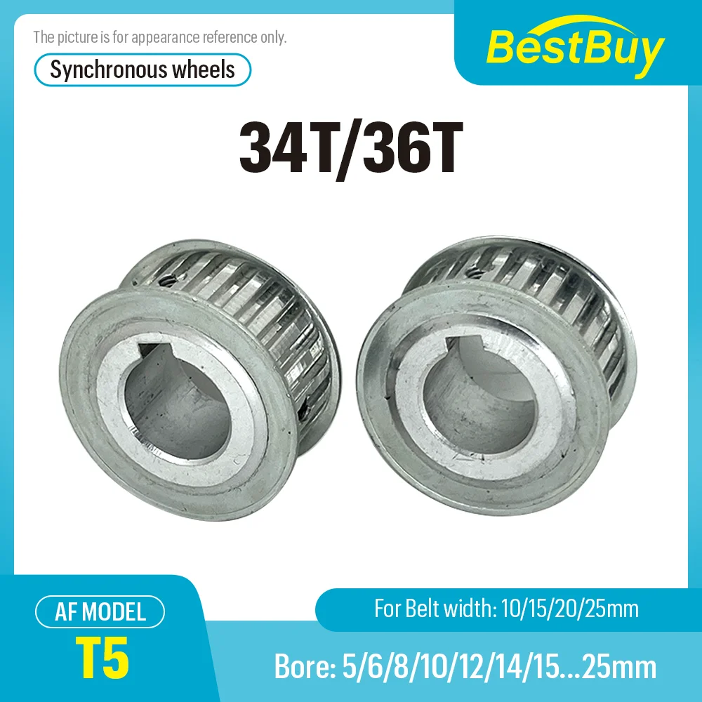 

T5 Timing Belt AF Shape 5mm Pitch 34T/36T Synchronous Belt with Bore 5-25mm for Alloy Wheels Compatible with Width 10/15/20/25mm
