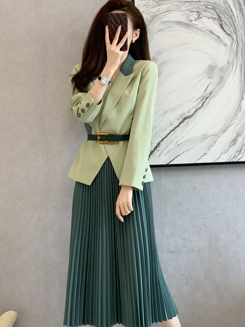 Female Outfits Trend 2024 Skirt Midi Suits Office Women\'s Two Piece Set Long Sleeve Korea Clothing Korean Style Luxury Festival