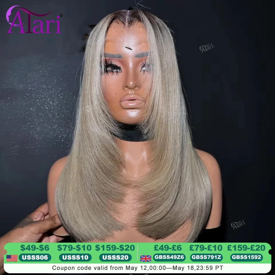 

Ombre Коричневый Пепельно-русый Прямой парик Боб 13x4 Полный кружевной фронтальный парик из человеческих волос Прозрачный короткий парик плотности 180 Предварительно выщипанный