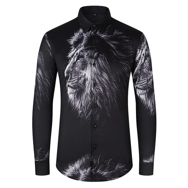 

3D Lion Printed Men's Shirt Long Sleeve Slim Fit Casual Shirts Retro Streetwear Social Shirt Banquet Party Men Clothing M-6XL