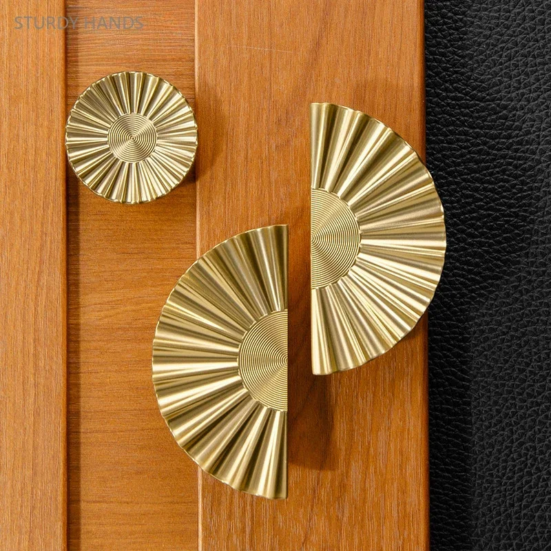 2PCS zinc alloy wardrobe door handle French semi-circular fan-shaped gold cabinet drawer handle hardware furniture accessories