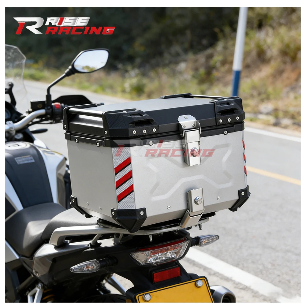 Rise Racing 45L Silver Aluminium Carrier Motorcycle Rear Top Case Tail Box Waterproof Motorcycle Luggage Trunk Storage Top Case