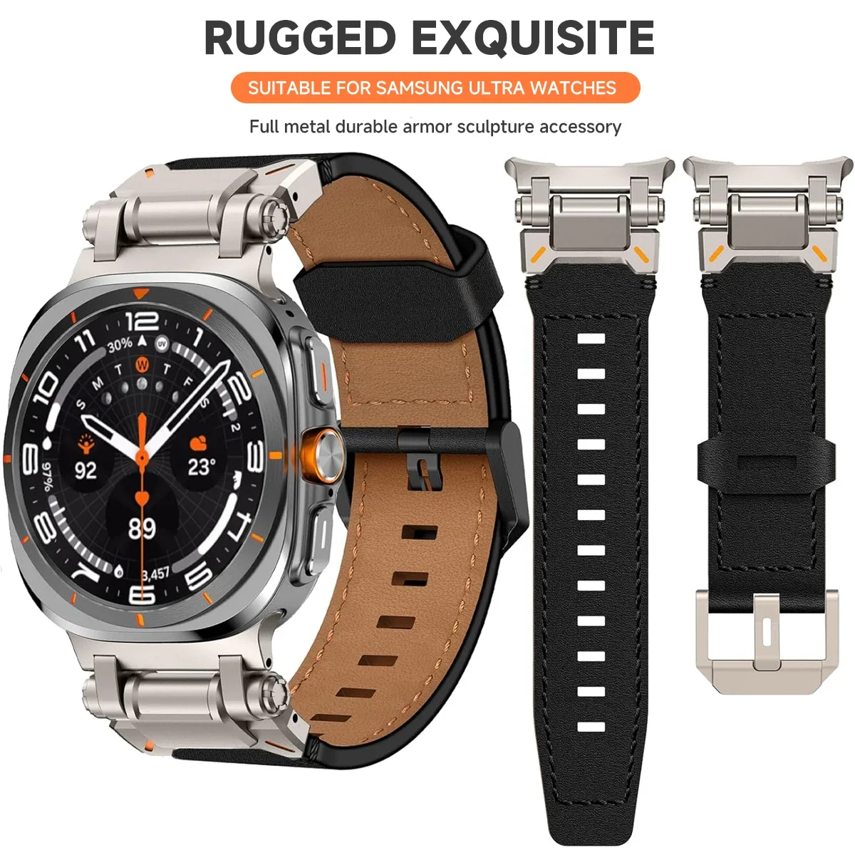 Samsung Galaxy Watch Ultra 47mm用 高級レザーバンド クイックフィット メンズ ビジネスベルト Samsung GALAXY ULTRA 47MM ブレスレット対応