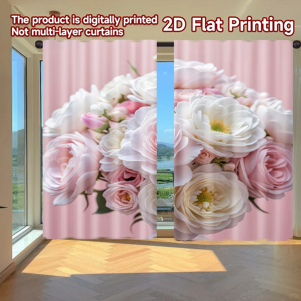

2D flat printing 2pcs Drapes Mother's Day Floral Bouquet Digital Printed Polyester Drapes Family Party Use for Photo Booths &