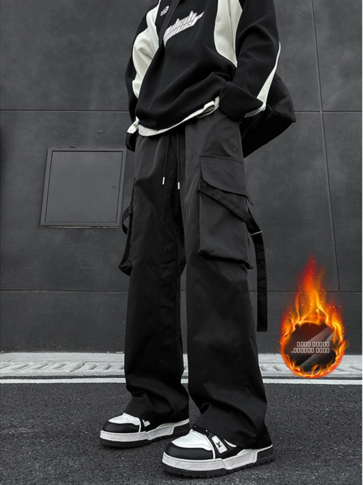 

Waterproof Fce Lined Thi Straight Leg Men's Cargo Pants Winter Windproof Casual Long Trousers American Sle Workwear