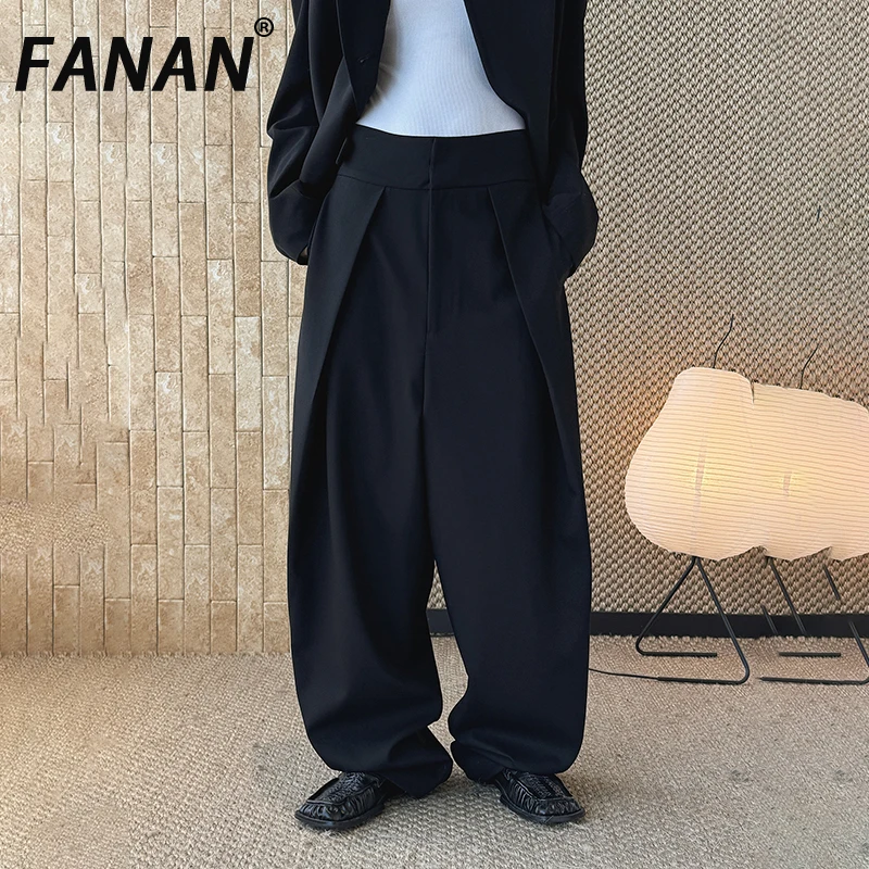 

FANAN Office Lady Pleated Design Pants For Women High Waist Straight Loose Clothing Minimalism Black Trousers 2026 Spring New