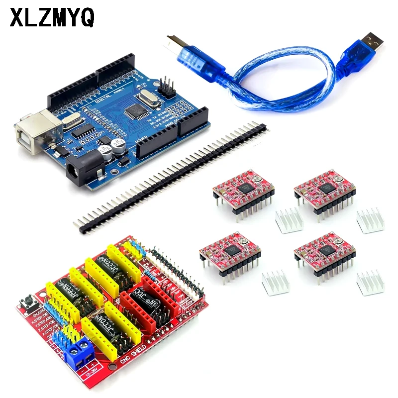 CNC Shield V3 آلة الحفر طابعة ثلاثية الأبعاد + 4 قطعة DRV8825 السائر سائق أو A4988 خطوة المحرك سائق لوح تمديد لاردوينو