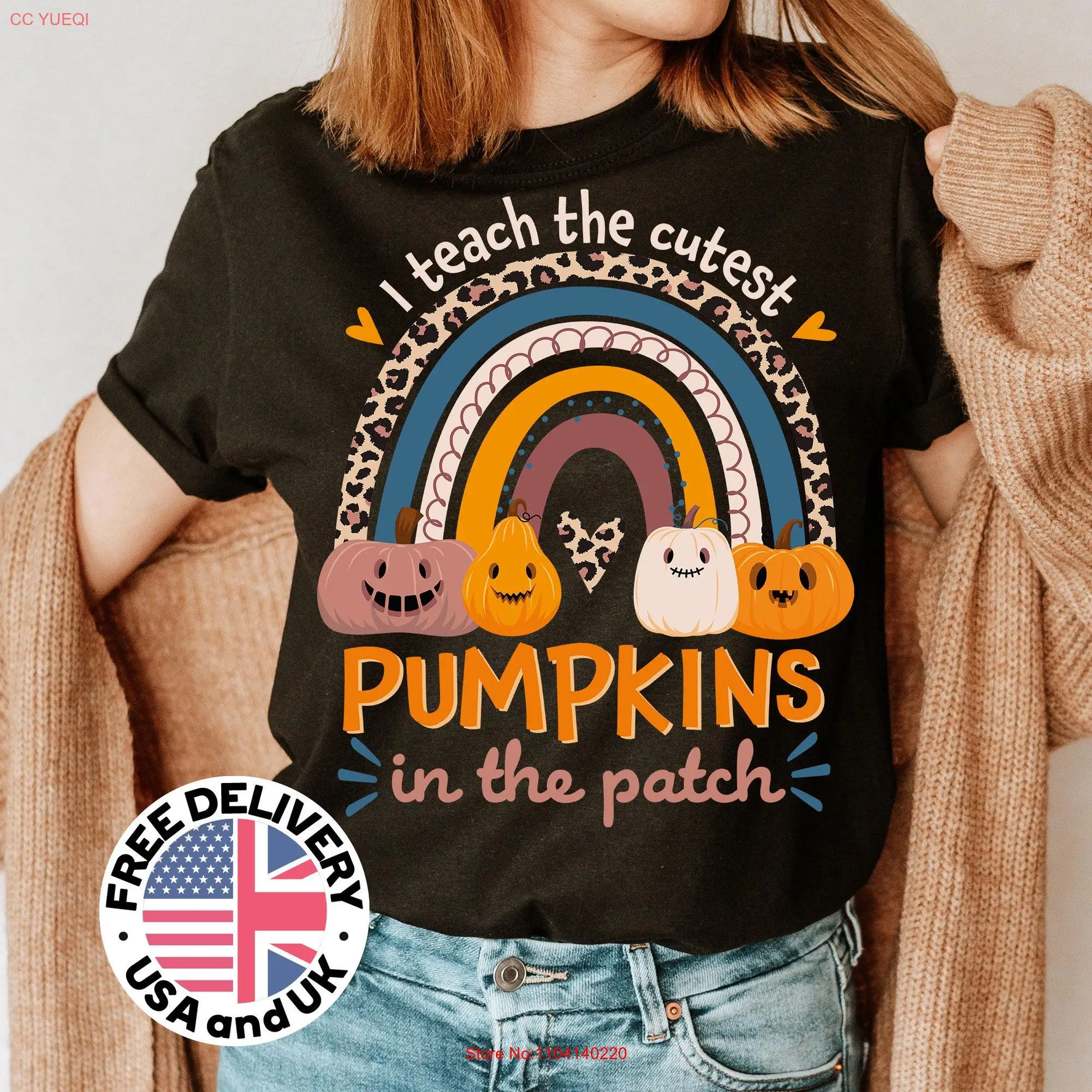 Halloween teacher shirt I Teach the Cutest Pumpkins in Patch T Rainbow Leopard long or short sleeves