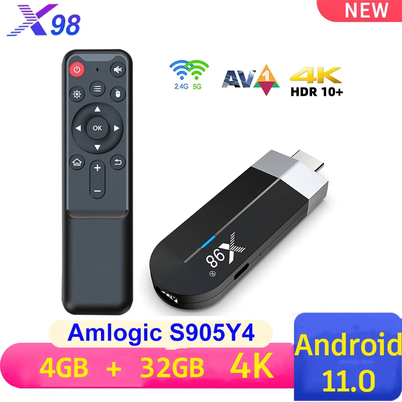 Android 11 Smart Mini TV Stick X98 S500 Amlogic S905Y4 Quad Core 4G 32G 4K AV1 H.265 2.4/5G Wifi Media Player Set Top Box TV BOX