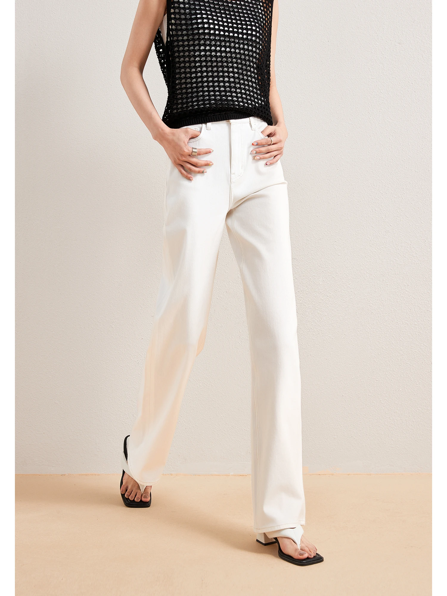 

Джинсовые брюки ChangDX White Bull с высокой талией и широкими штанинами, повседневные хлопковые эластичные ткани, четыре направления, эластичная, гладкая посадка