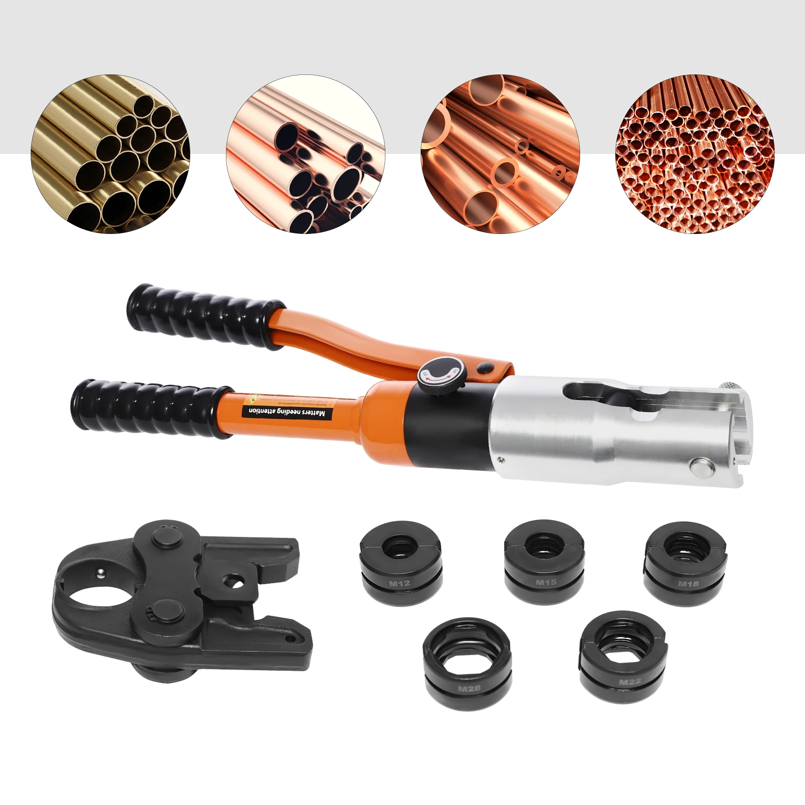 10T Hydraulisches Crimpwerkzeug mit 5 austauschbaren Matrizen M12/M15/M18/M22/M28 360° ° Drehbarer Kopf für Kupferrohr-Kabelendverpressgerät – Detail 19