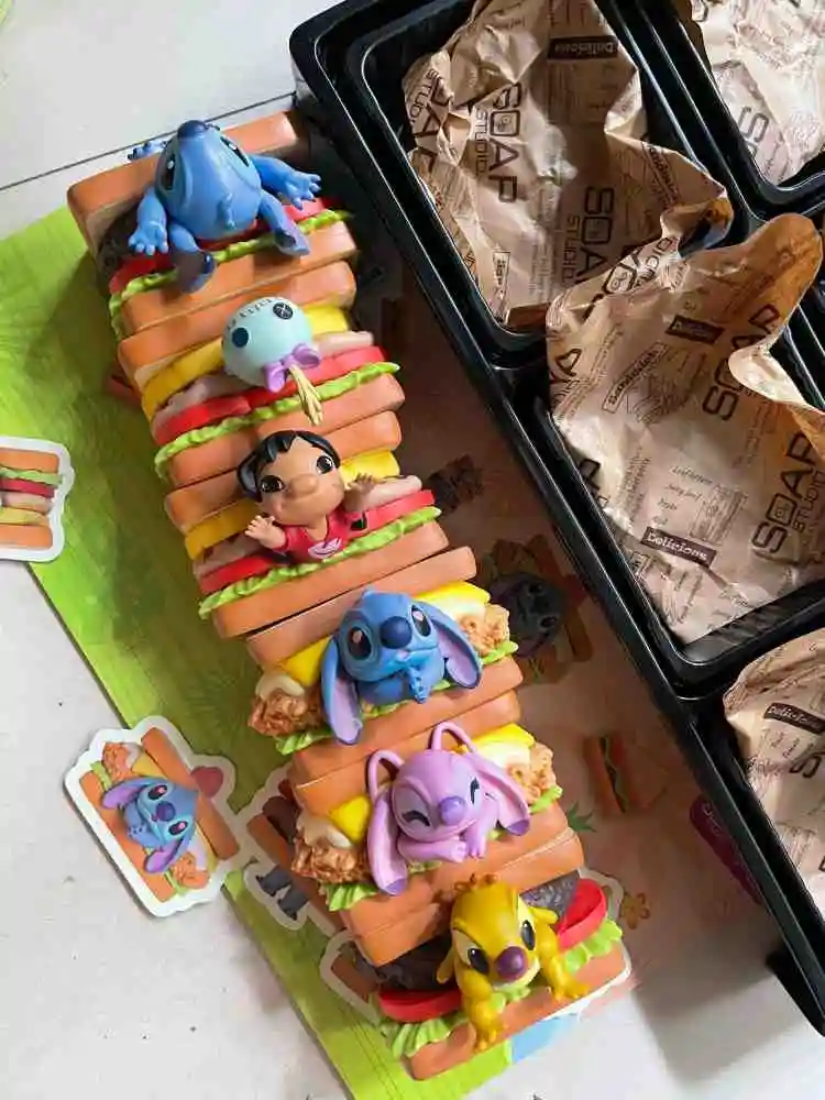 Original Disney Stitch Sandwich Series Box Fashion Player Kawaii Anime Figure Model Decoration Collection Toys Birthday Gifts